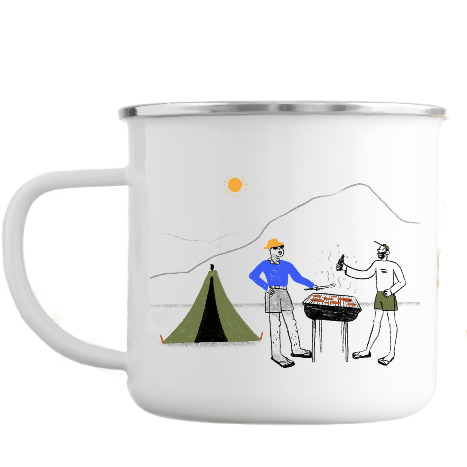SA Mug Collection – Men Having a Braai While Camping (Enamel Mugs) Just Fun Gifts