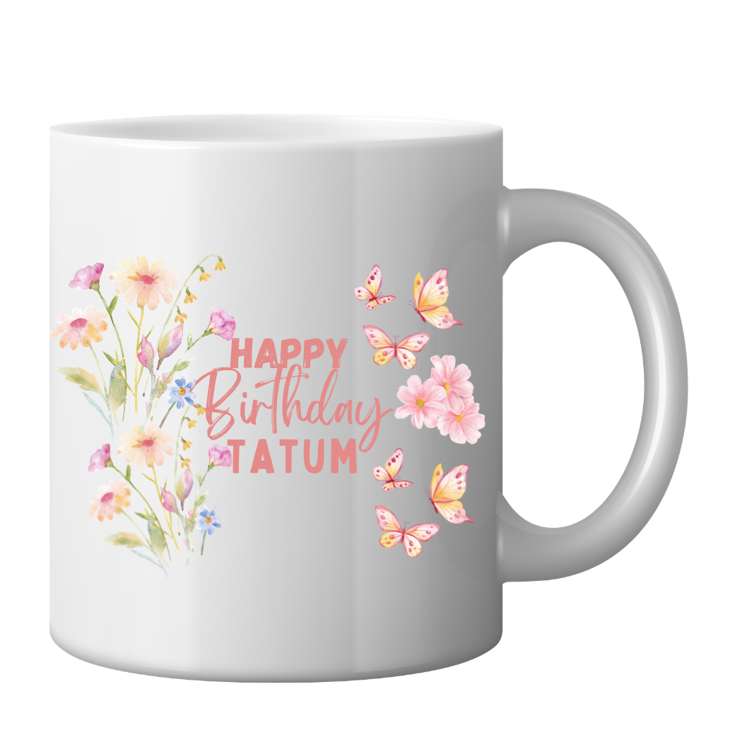 Mug with Butterfly Design - with personalised message Just Fun Gifts