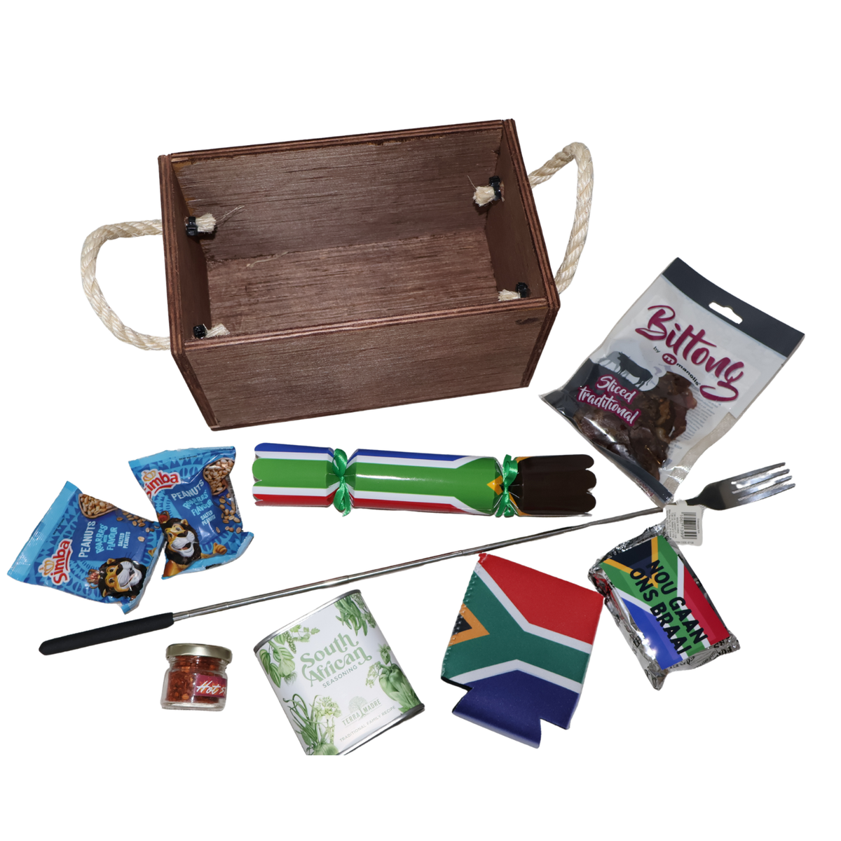 Wooden Braai Box filled with Braai Gifts