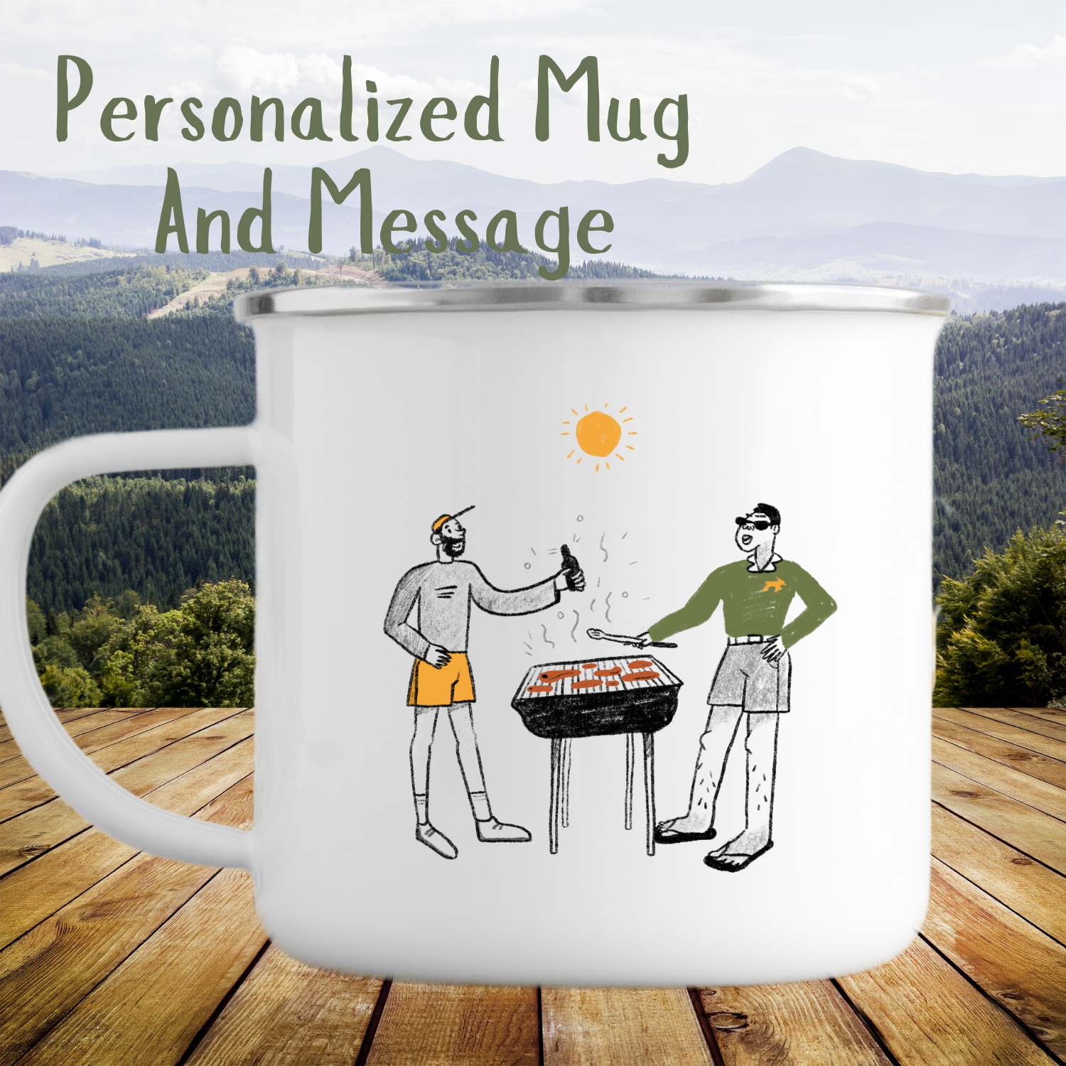 Personalized For Fathers Day - SA Mug Collection – Men Having a Braai illustrated by Crayative (enamel mug) Just Fun Gifts