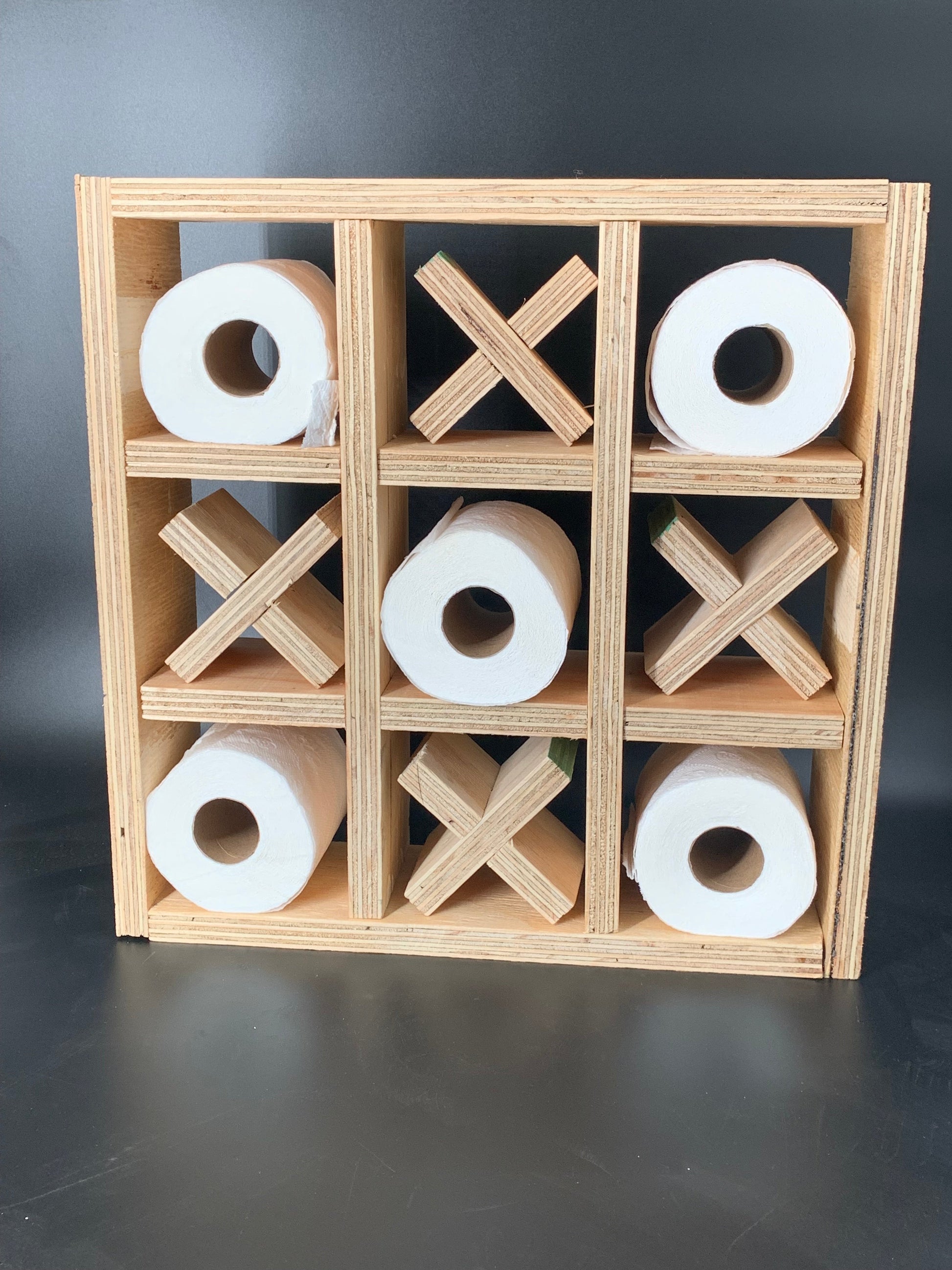 Toilet Paper holder – Tic Tac Toe Wooden Leg