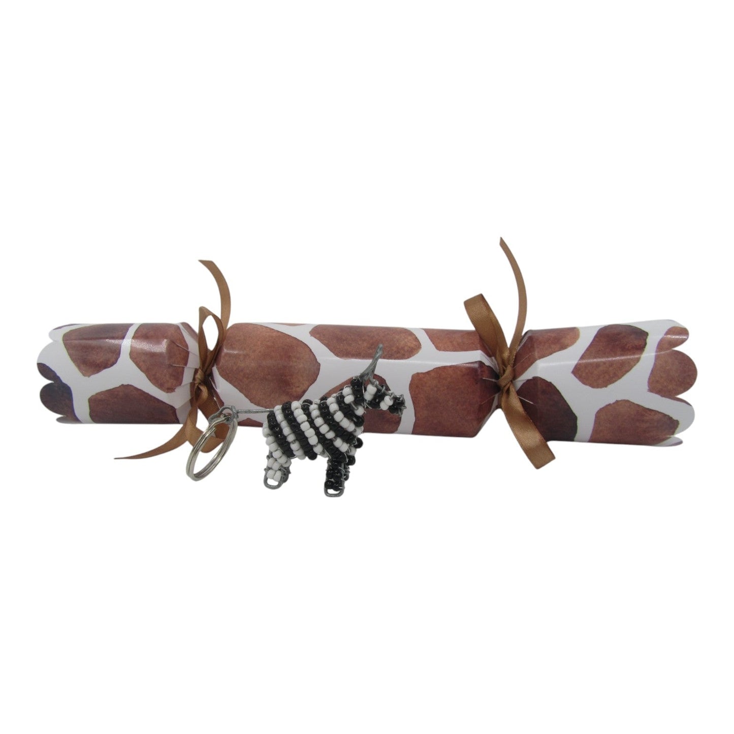 Christmas Cracker Giraffe β Animal Print Giraffe with beaded keyrings Just Fun Gifts