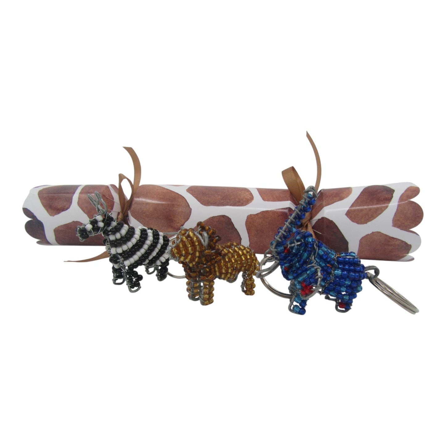 Christmas Cracker Giraffe β Animal Print Giraffe with beaded keyrings Just Fun Gifts