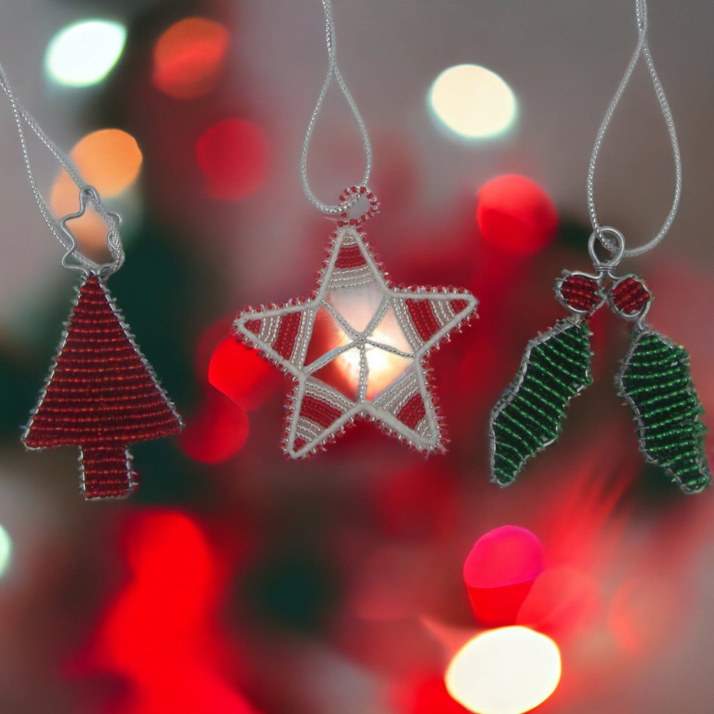 Beaded Red Christmas Ornament set Just Fun Gifts