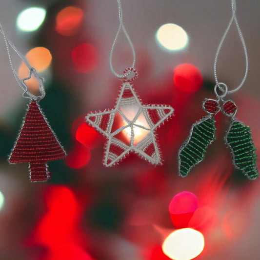 Beaded Red Christmas Ornament set Just Fun Gifts