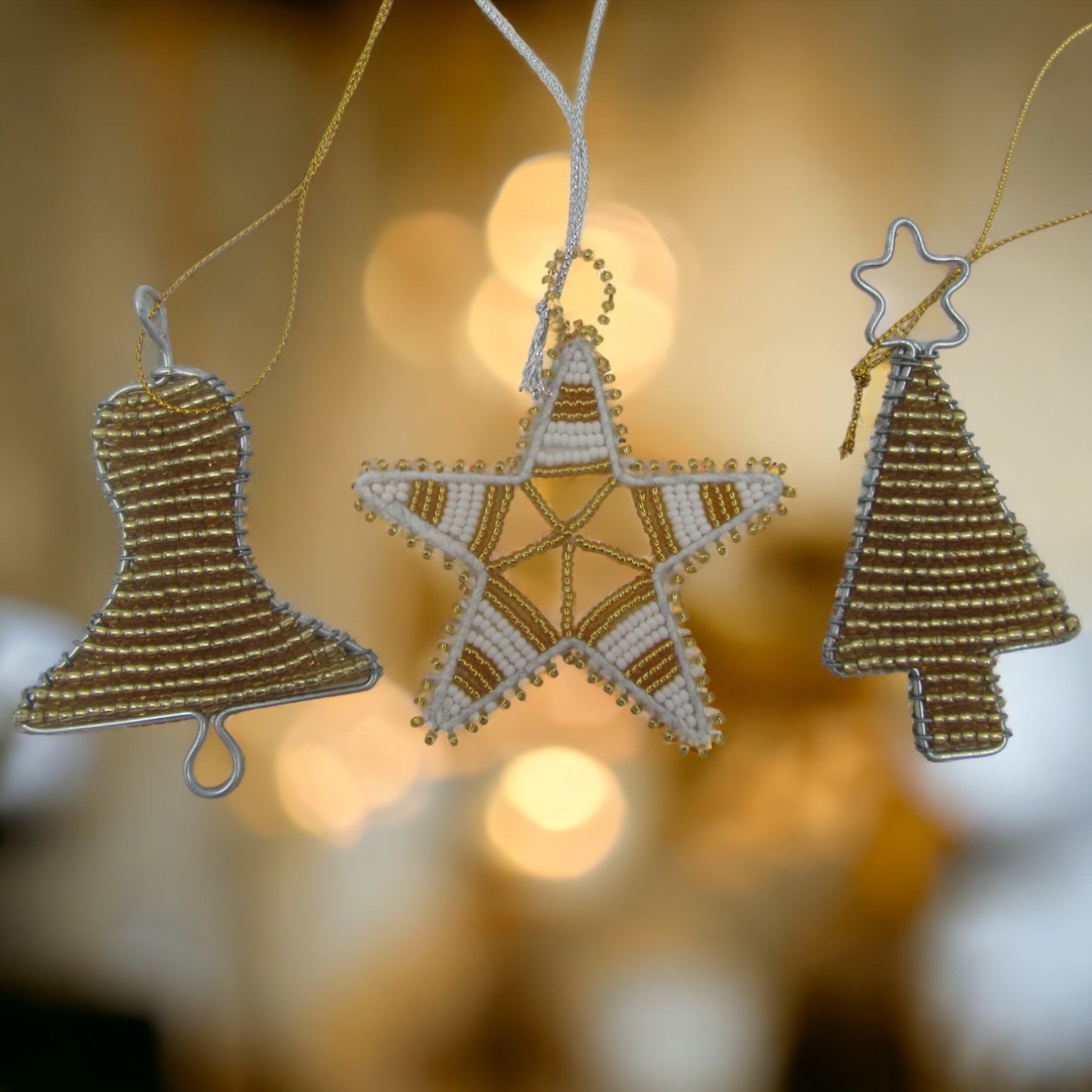 Beaded Gold Christmas ornament set Just Fun Gifts