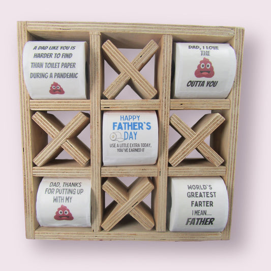 Fatherâs Day Tic Tac Toe holder with Funny Toilet paper Just Fun Gifts