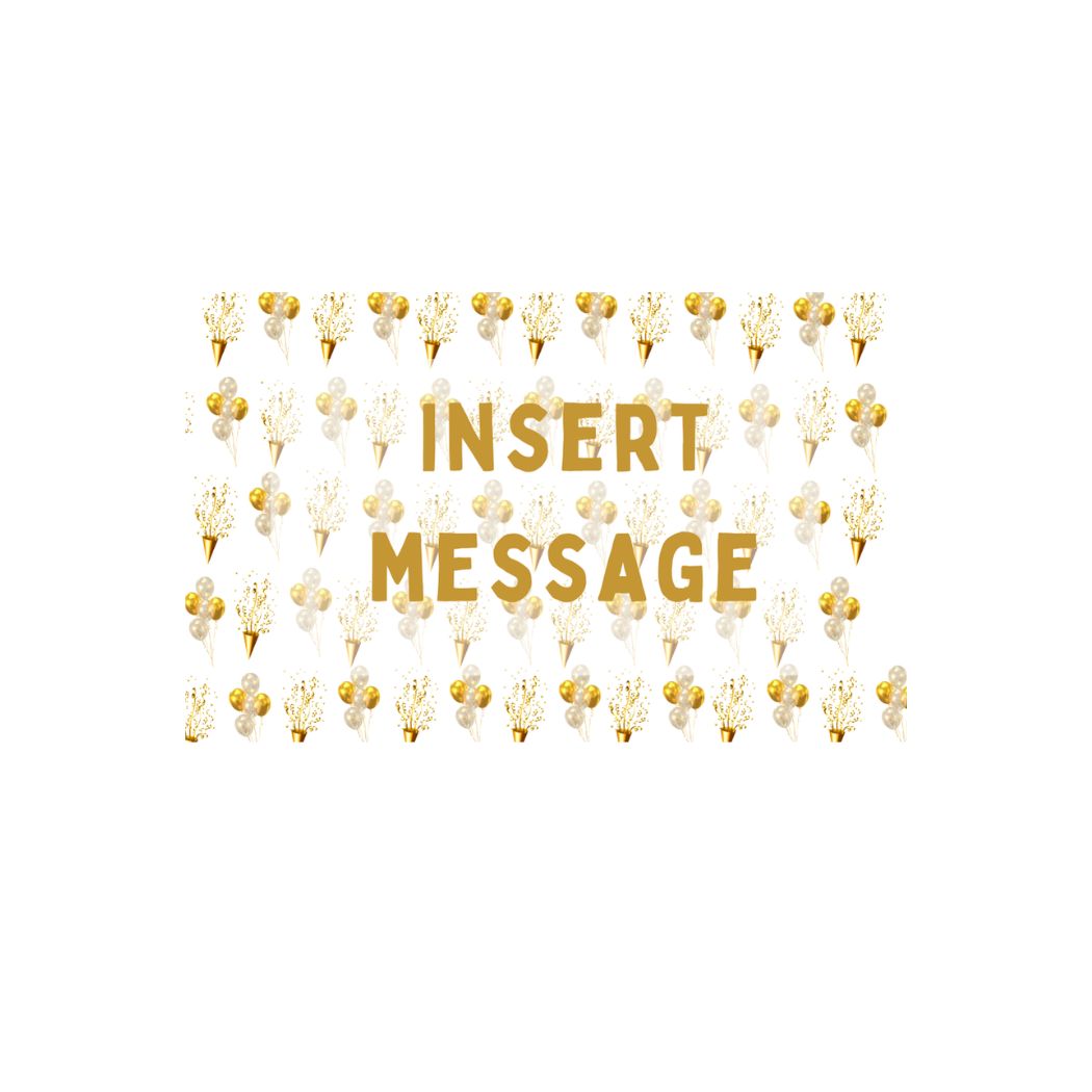 Tag with gold balloons and confetti Gifts By Locals