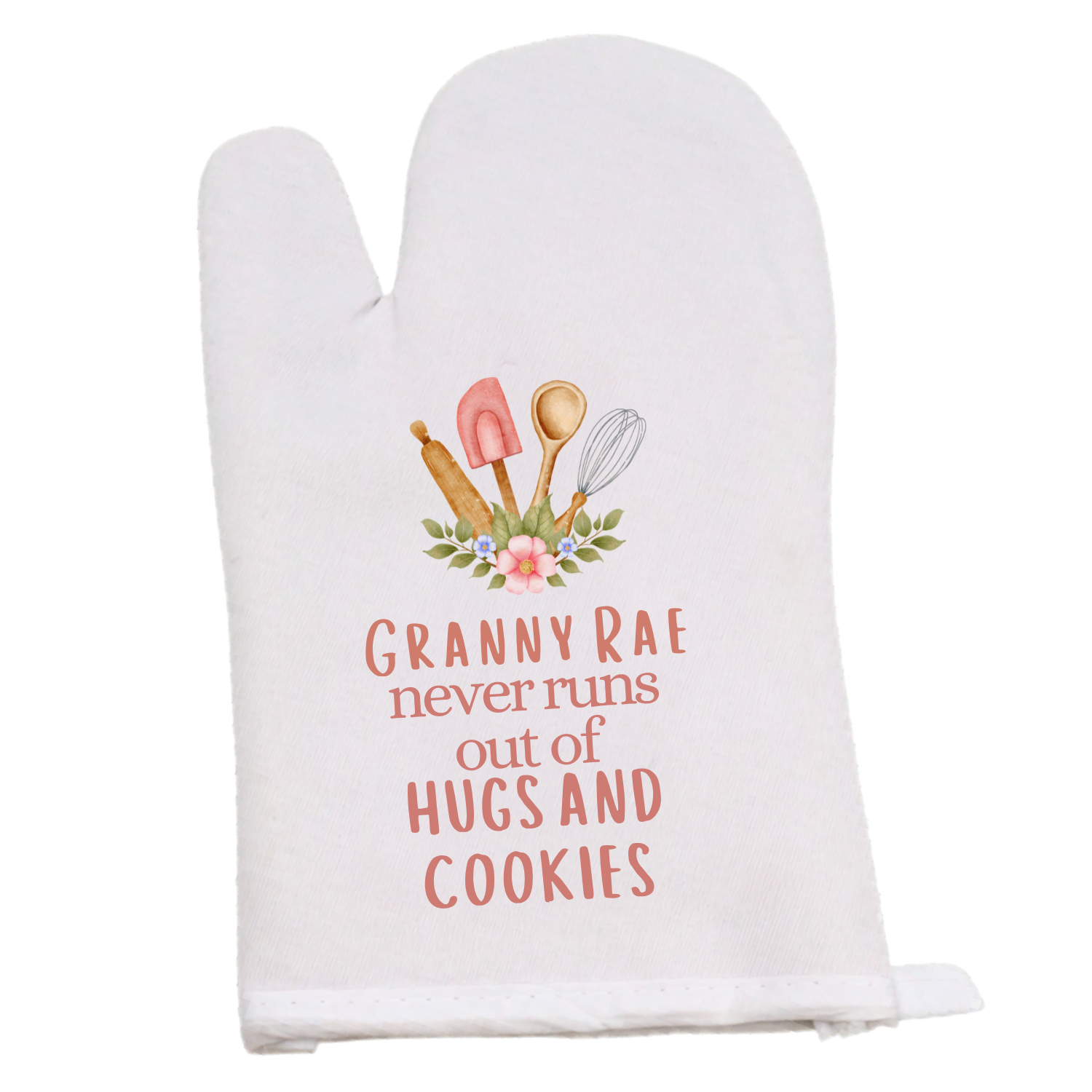 Personalised Oven Glove - [insert name] never runs out of hugs and cookies Just Fun Gifts