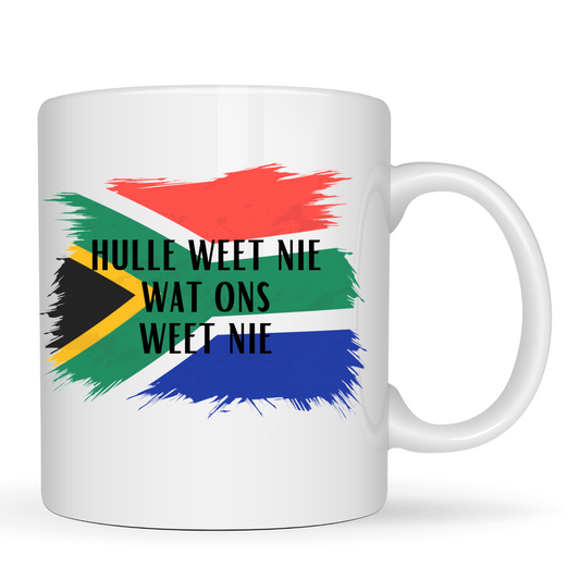 Mug – Hulle weet nie wat ons weet nie (SA flag background)