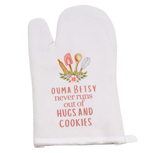 Personalised Oven Glove - [insert name] never runs out of hugs and cookies Just Fun Gifts