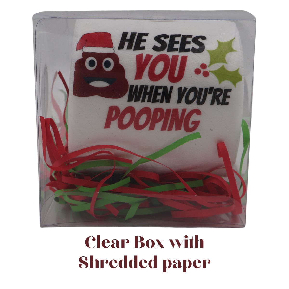 Toilet Paper – he sees you when you’re pooping (printed on first sheet)