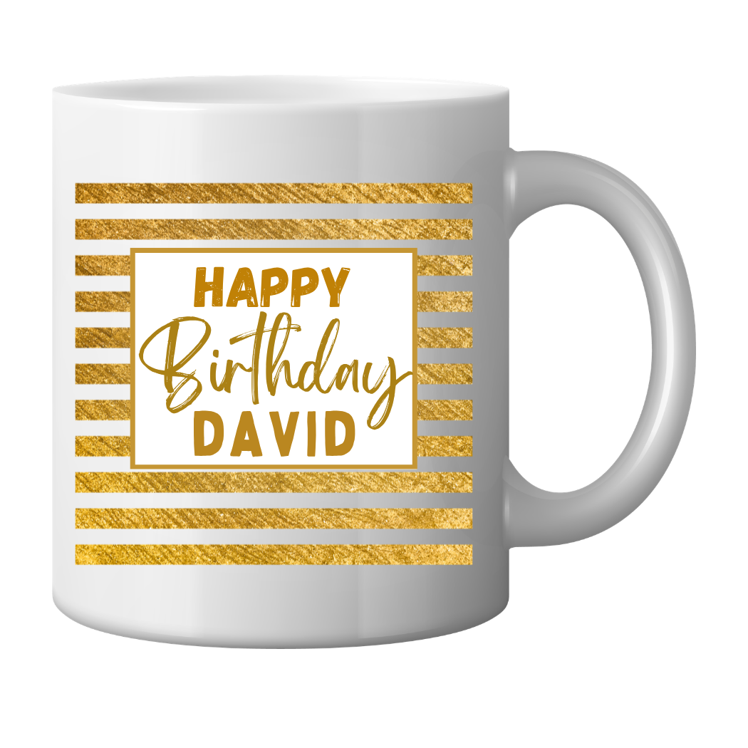 Mug with Gold Stripes - with personalised message Just Fun Gifts
