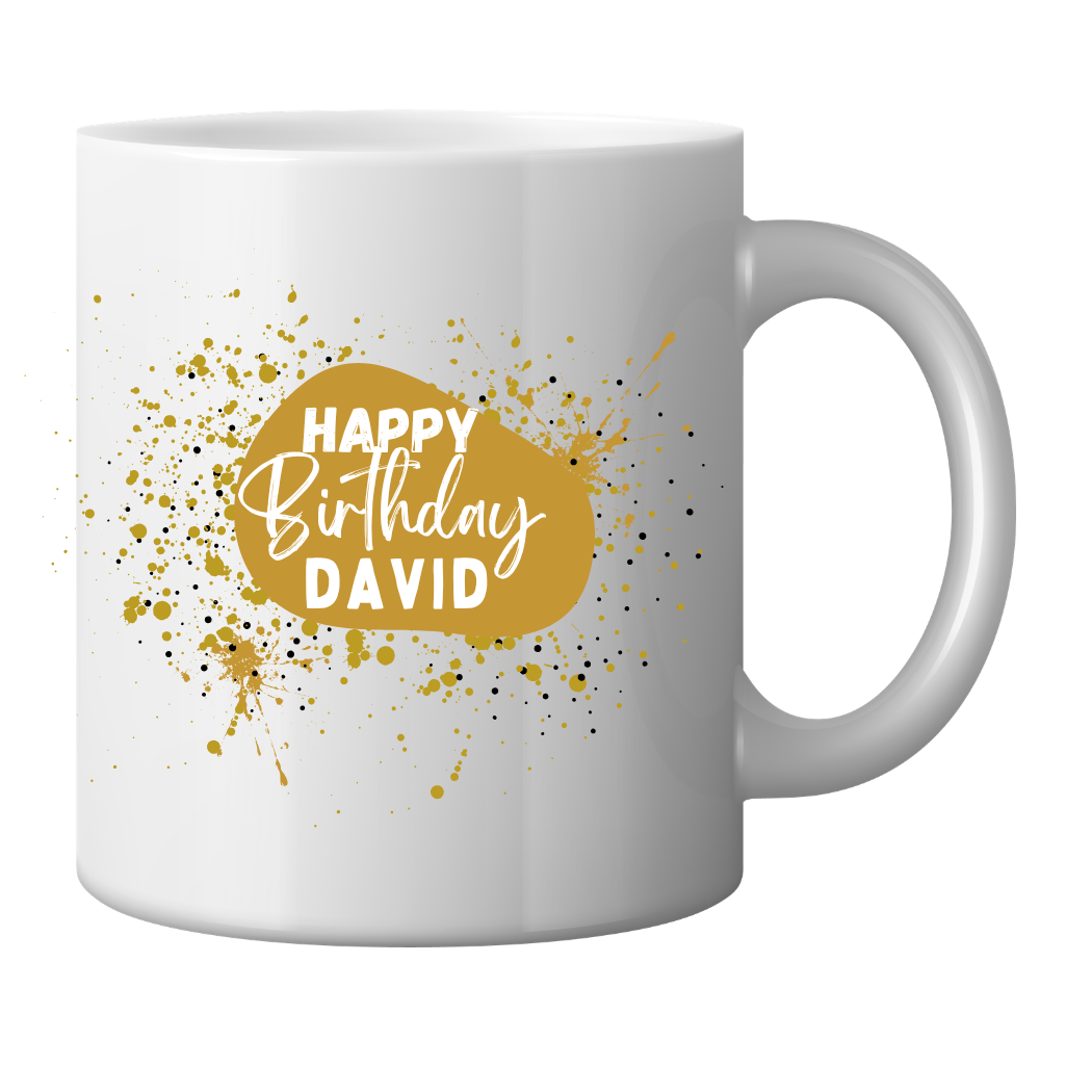 Mug with Black and Gold Design - with personalised message Just Fun Gifts