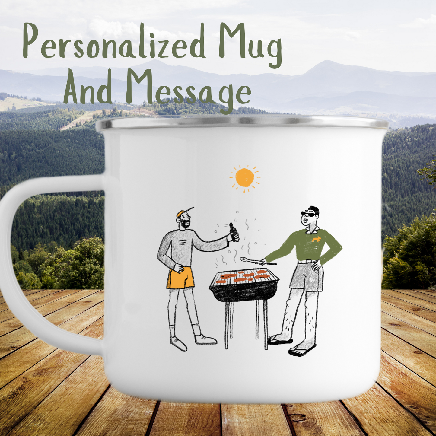 Personalized For Fathers Day - SA Mug Collection – Men Having a Braai illustrated by Crayative (enamel mug)
