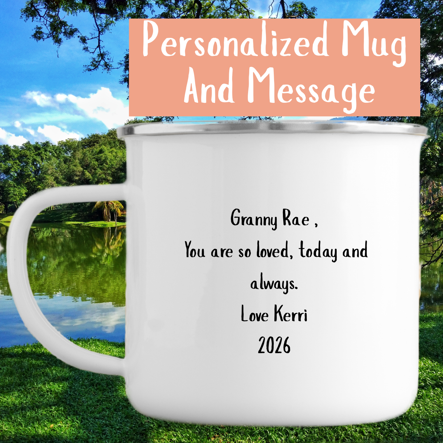 SA Mug Collection – Picnic at Table Mountain add a personal message (enamel mug) Just Fun Gifts