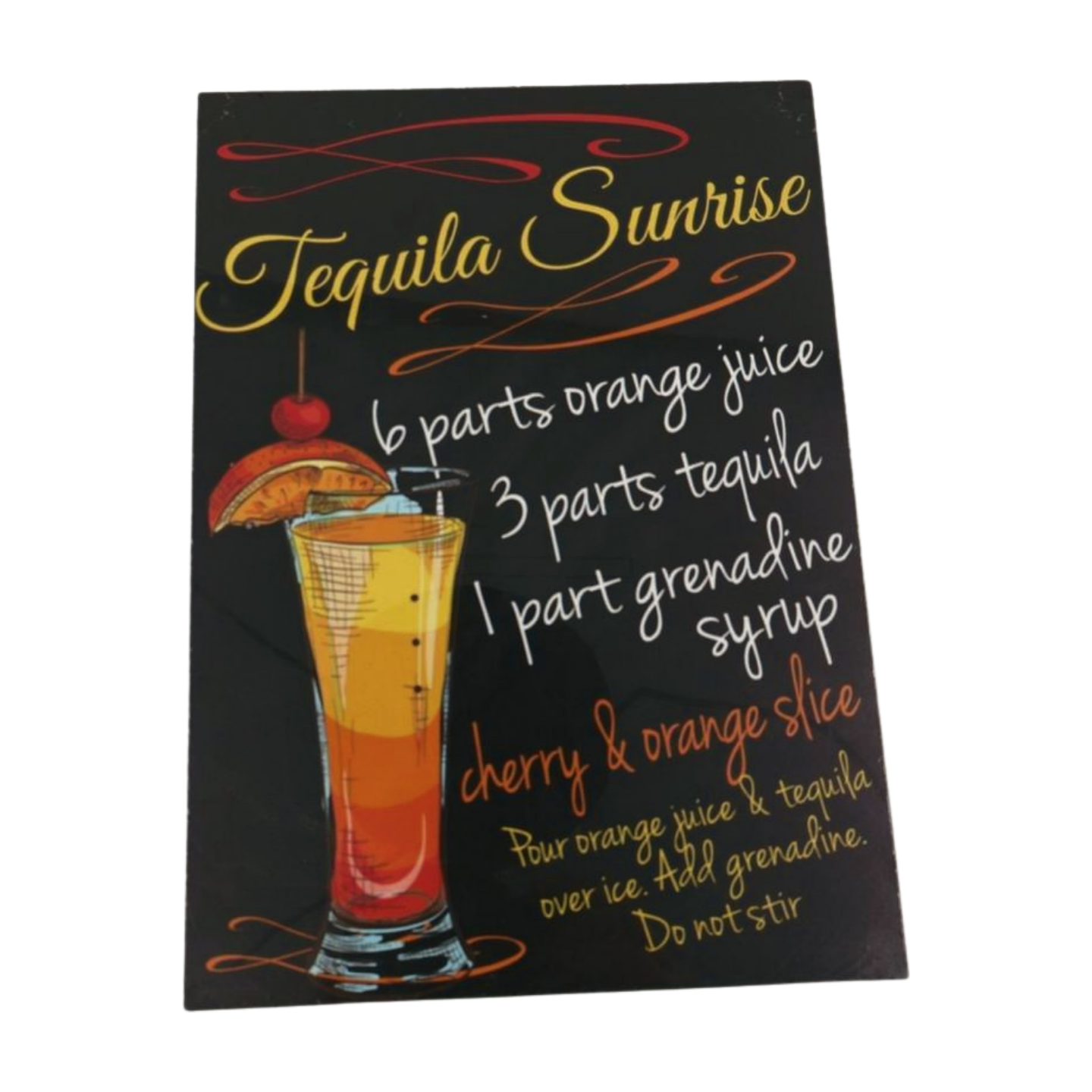 Wooden Sign - Tequila Sunrise recipe Mooshimoo