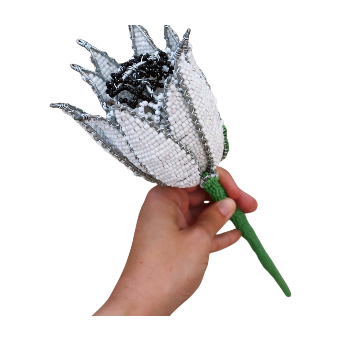 Beaded White Protea Adams Beaded Collection