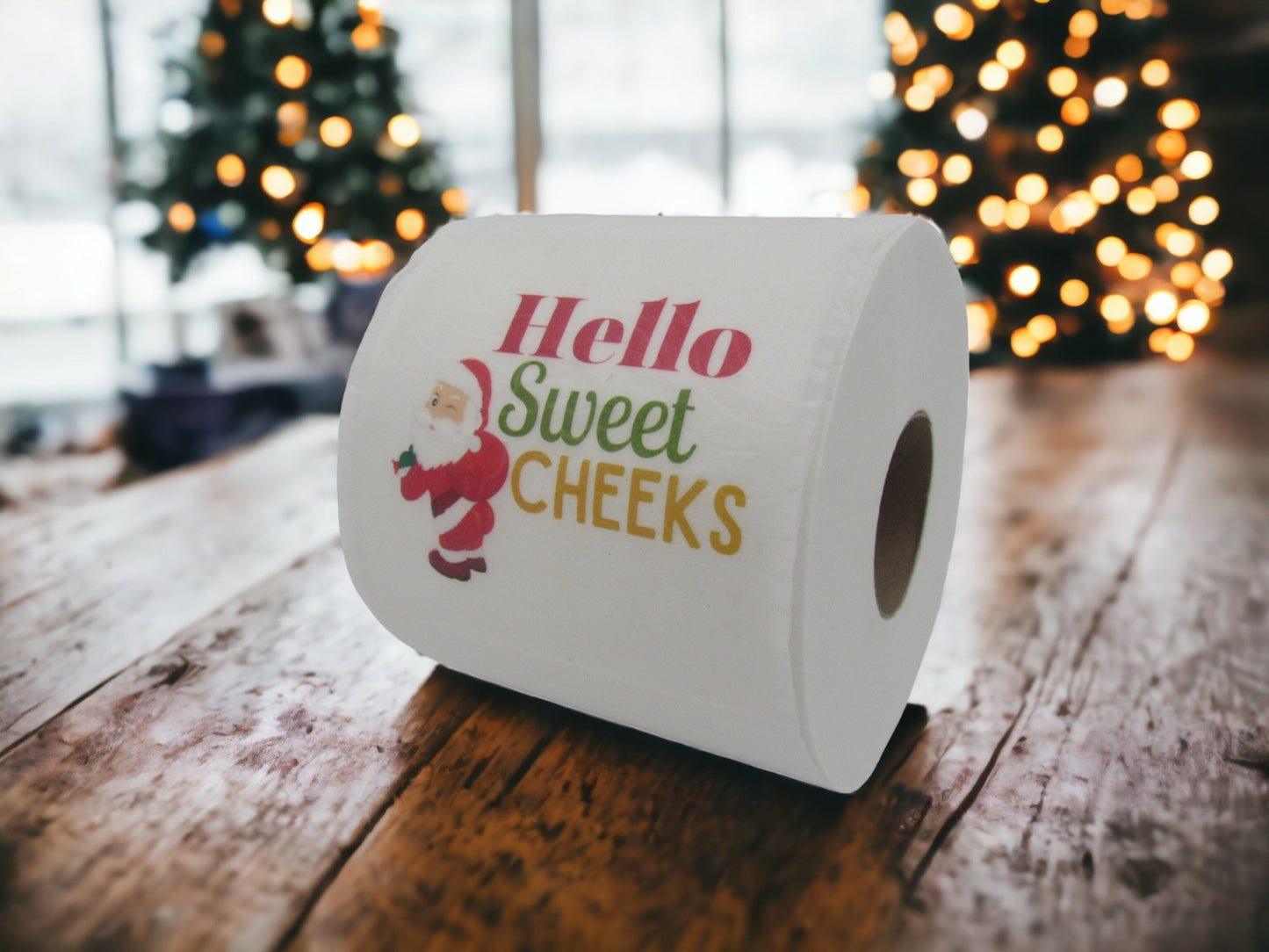 Toilet Paper – hello sweet cheeks with Santa (printed on first sheet)