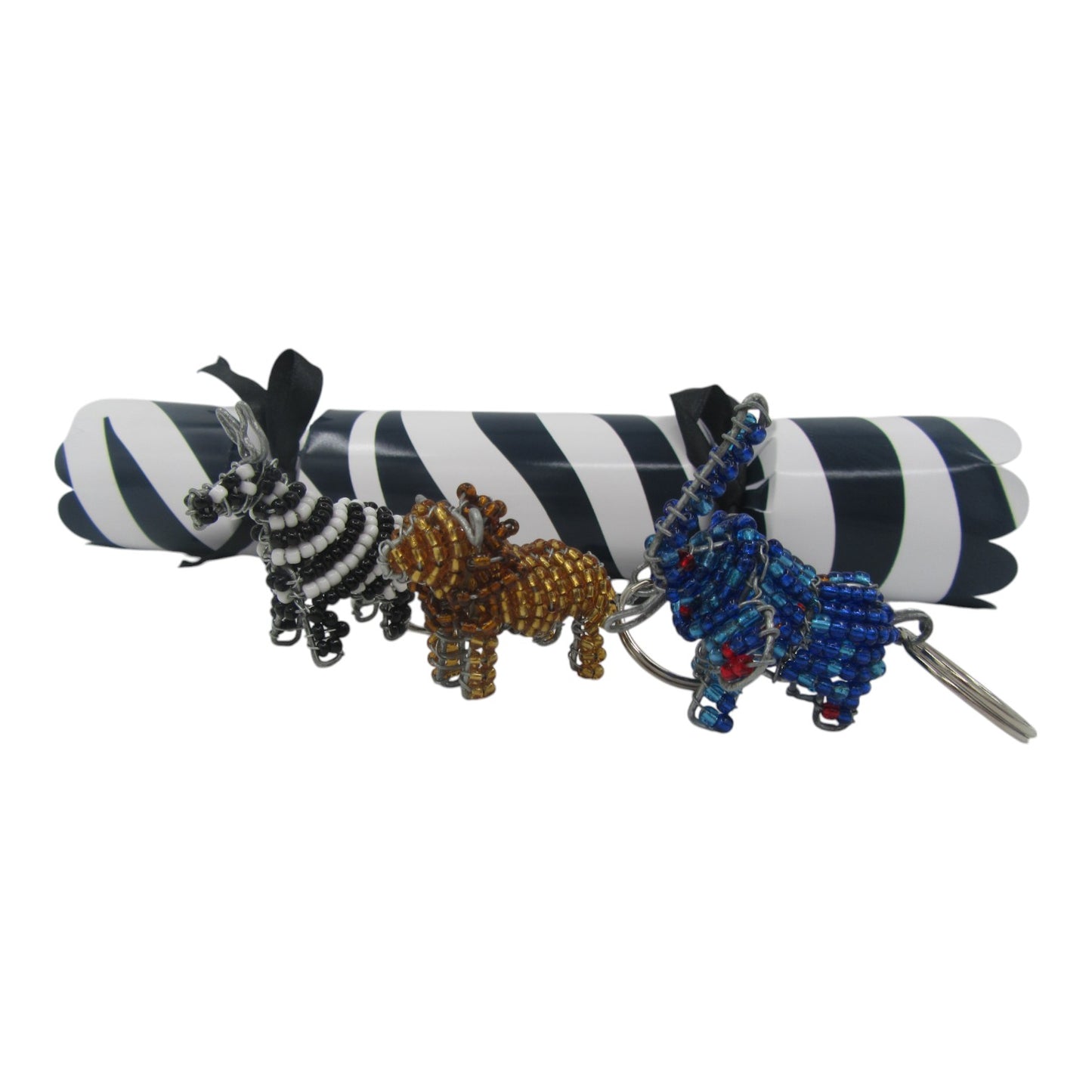 Christmas Cracker – Animal Print Zebra with beaded keyrings