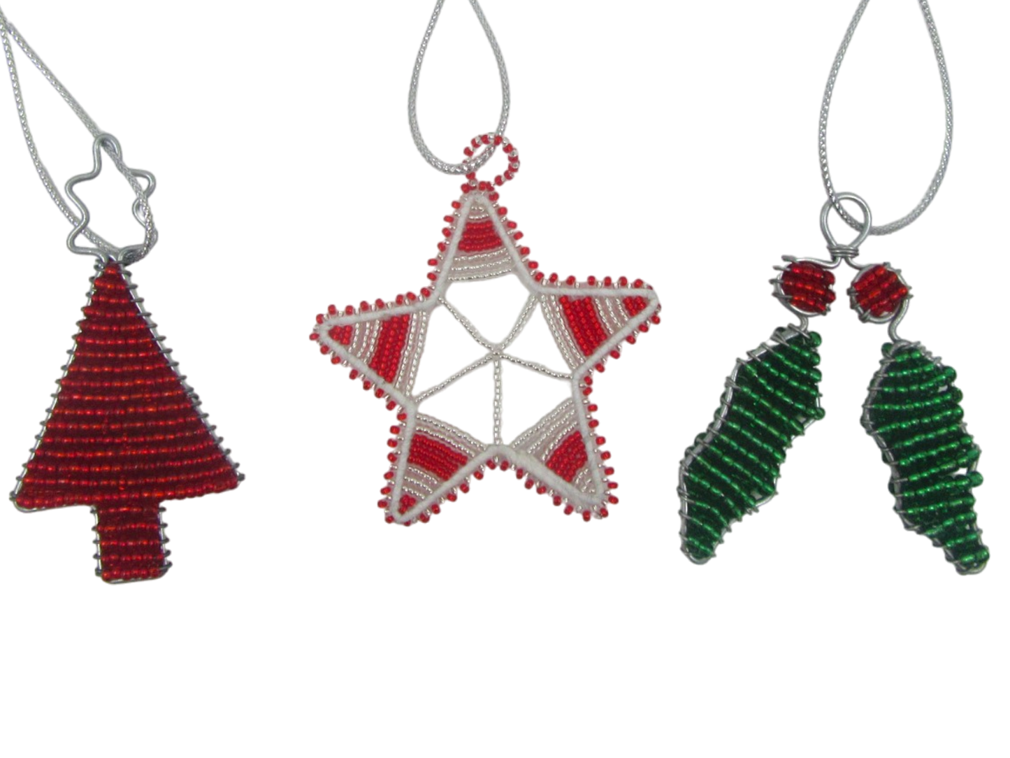 Beaded Red Christmas Ornament set