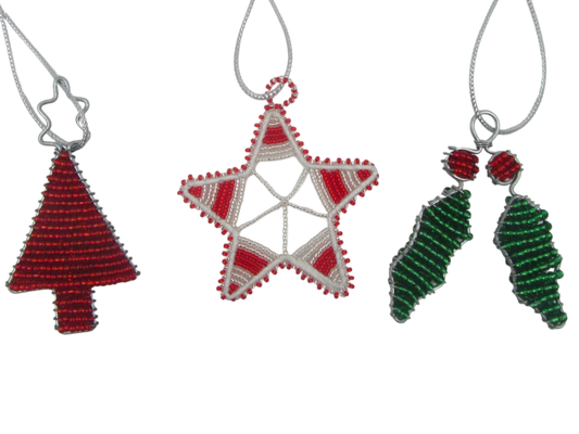 Beaded Red Christmas Ornament set