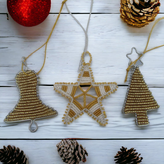 Beaded Gold Christmas ornament set