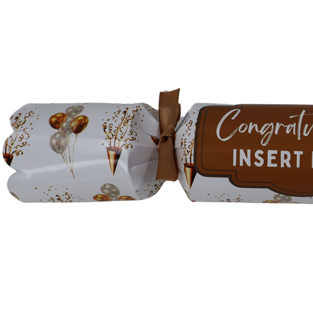 Cracker with gold balloons and confetti Gifts By Locals