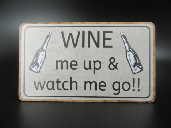 wooden magnet with printed saying about wine