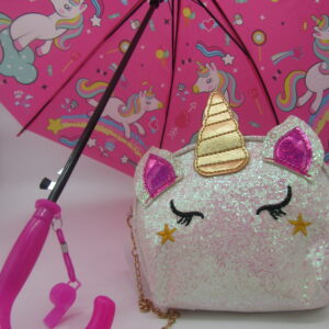 unicorn umbrella and unicorn handbag with gold chain