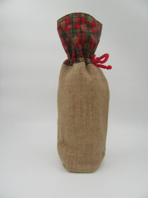 Christmas wine bag giftmade with hessian and tartan fabric