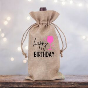 hessian wine bag with happy birthday saying