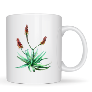 Mug with a beautiful flowering aloe